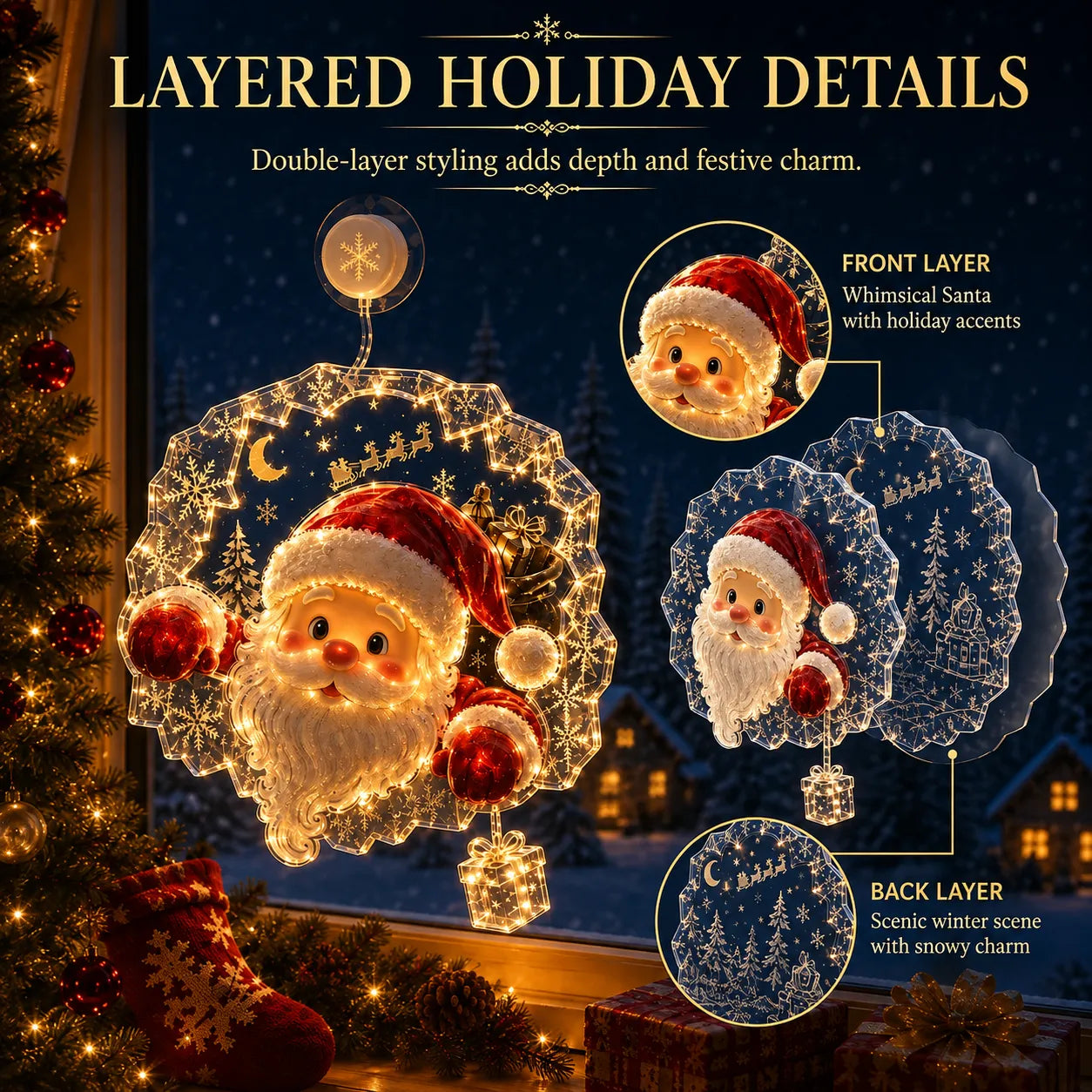 ✈️Last Day 50% OFF✨🎄Lighted Christmas Window Decoration with Suction Cup | Warm LED Window Light with Double-Layer Design & Multiple Festive Styles Flat Version✨ - image 5