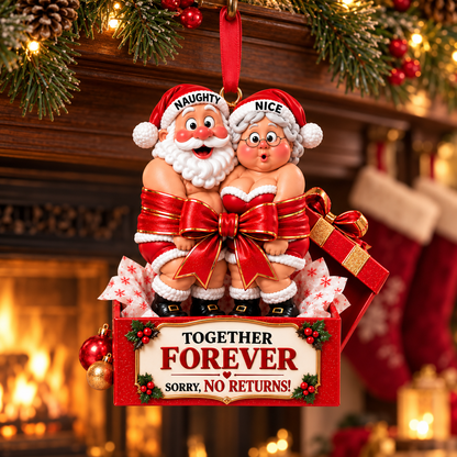 2026 Naughty & Nice Santa & Mrs. Claus Ornament – “Together Forever” Funny Christmas Gift for Couples