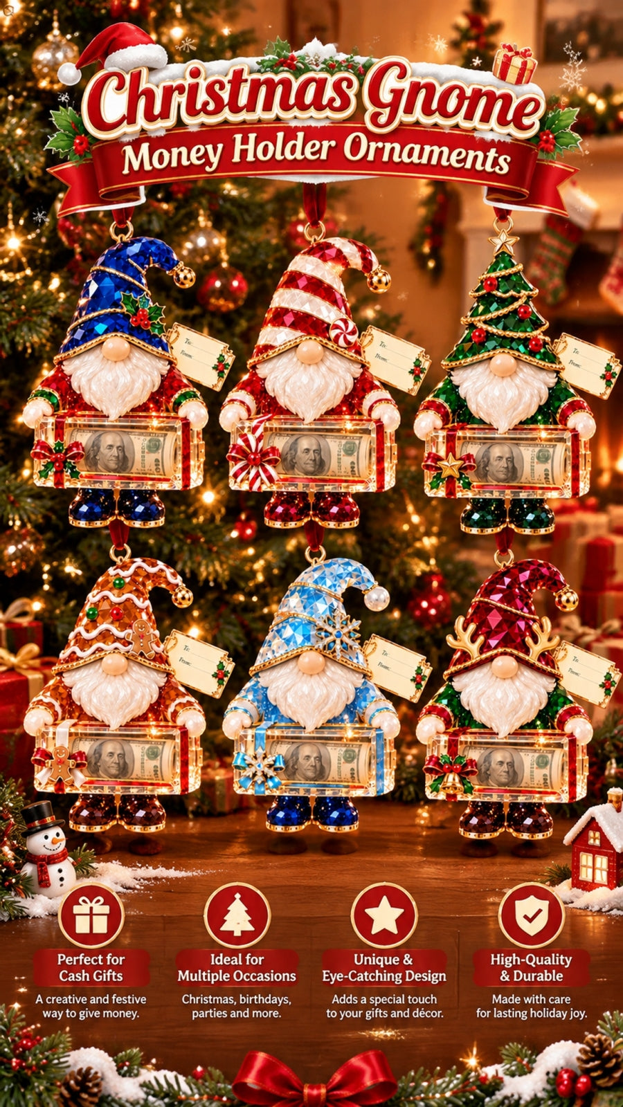 Festive Christmas gnome gift ornament
