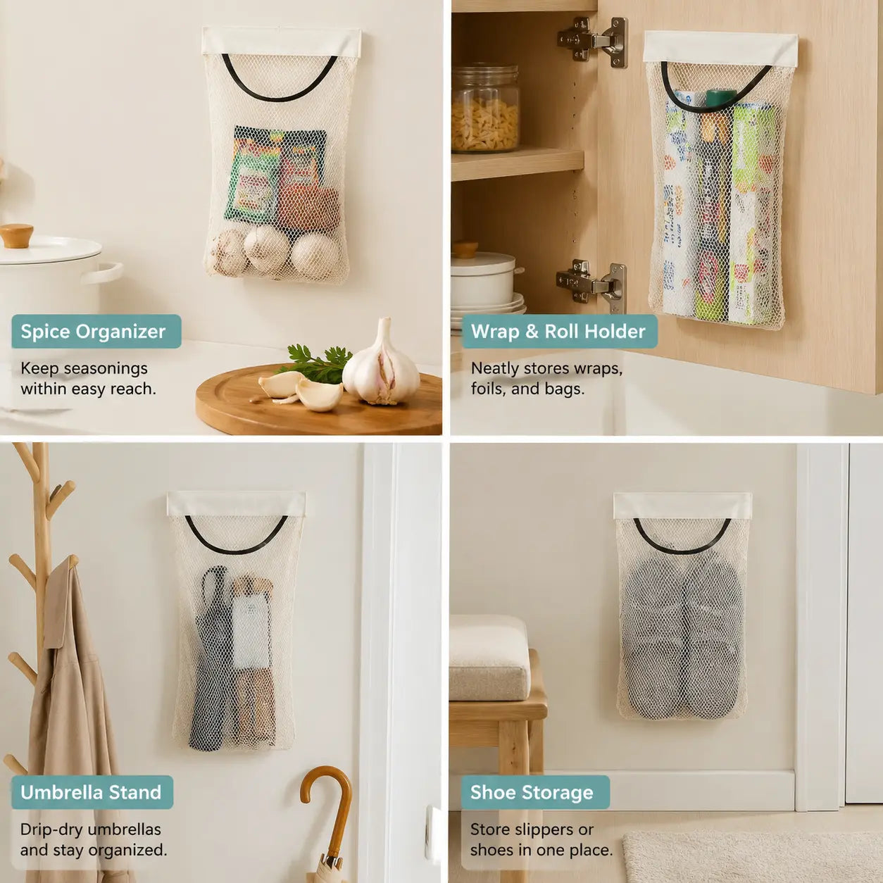 5PCS Grocery Garbage Bag Holder Trash Bag Dispenser Sticky Wall Mounted Mesh🛒 - image 5