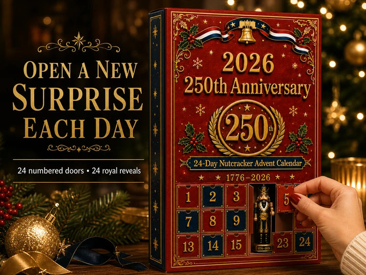 Hand opening a numbered door on the 24-day nutcracker advent calendar