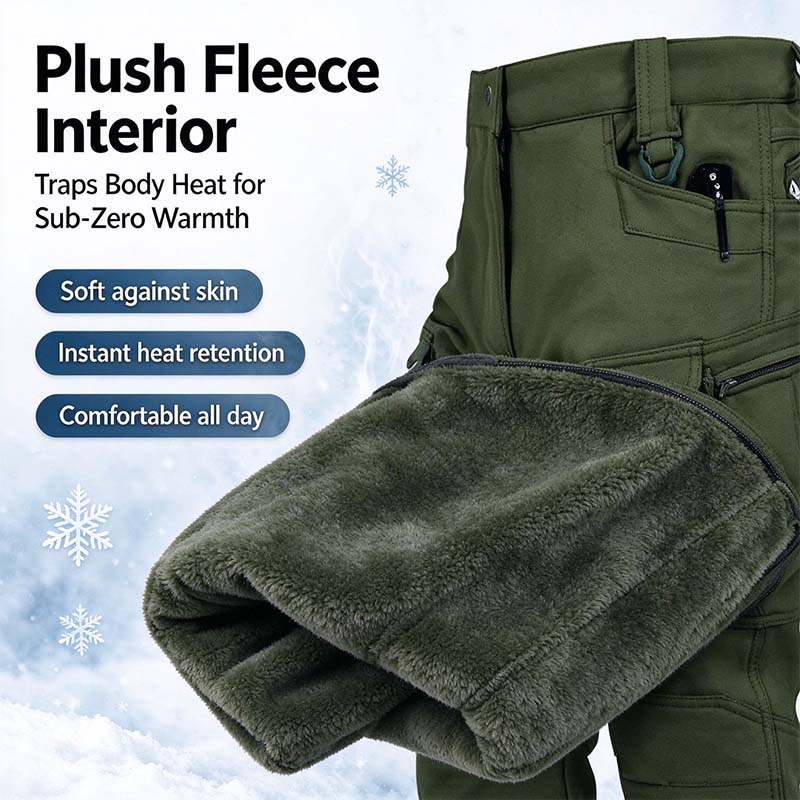 Men's Windproof & Warm Outdoor Military Tactical Pants - Fleece-Lined, Solid Color👖