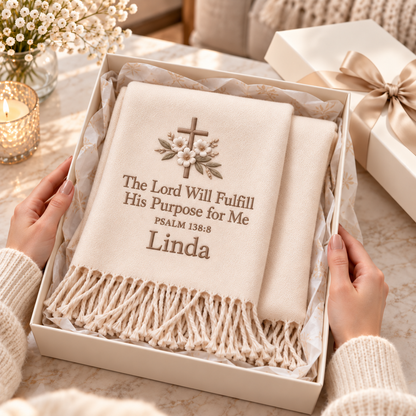 🤍 Wrapped in Faith — Personalized Name & Bible Verse Winter Scarf