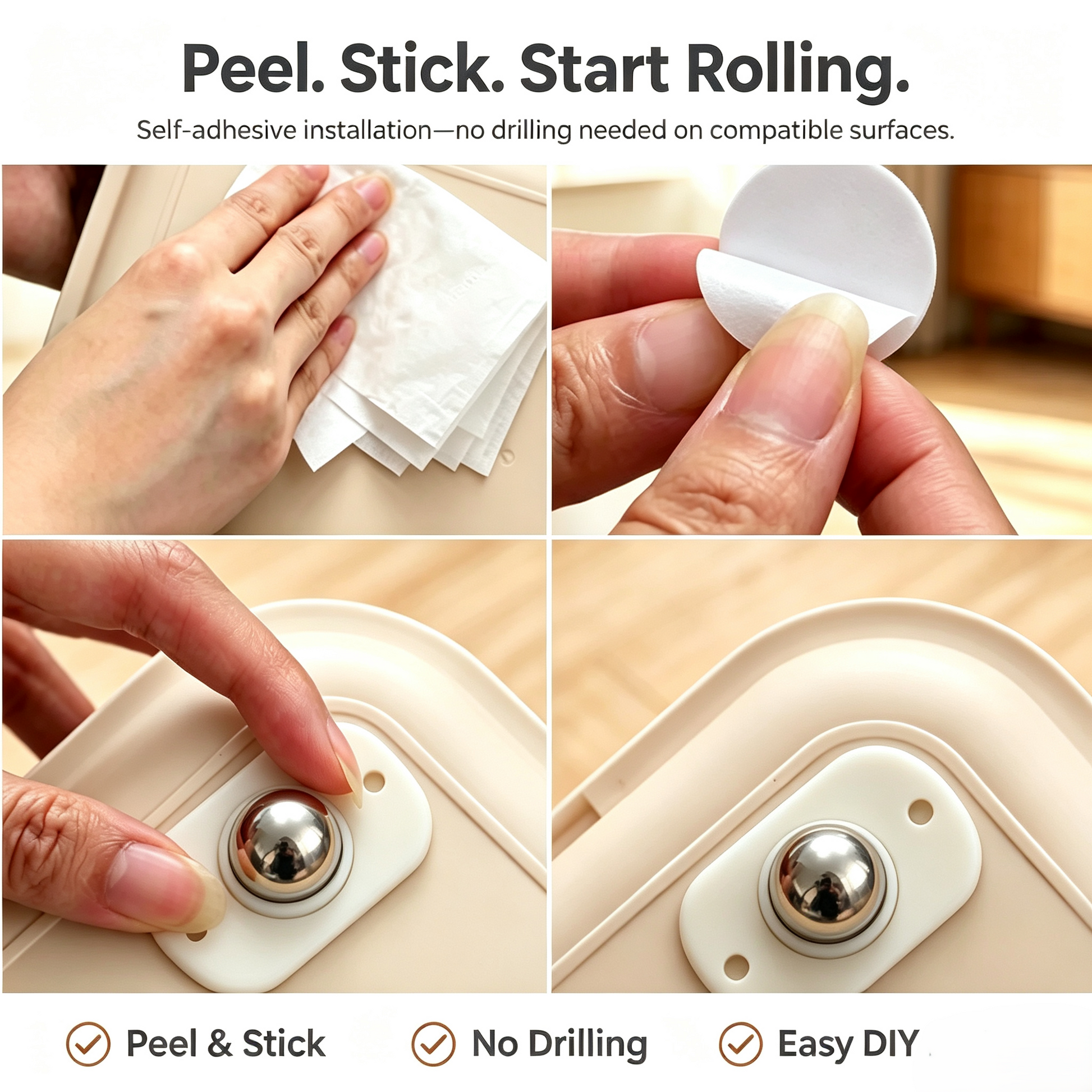 Stick-On 360° Mini Caster Wheels（12Pcs） - image 2