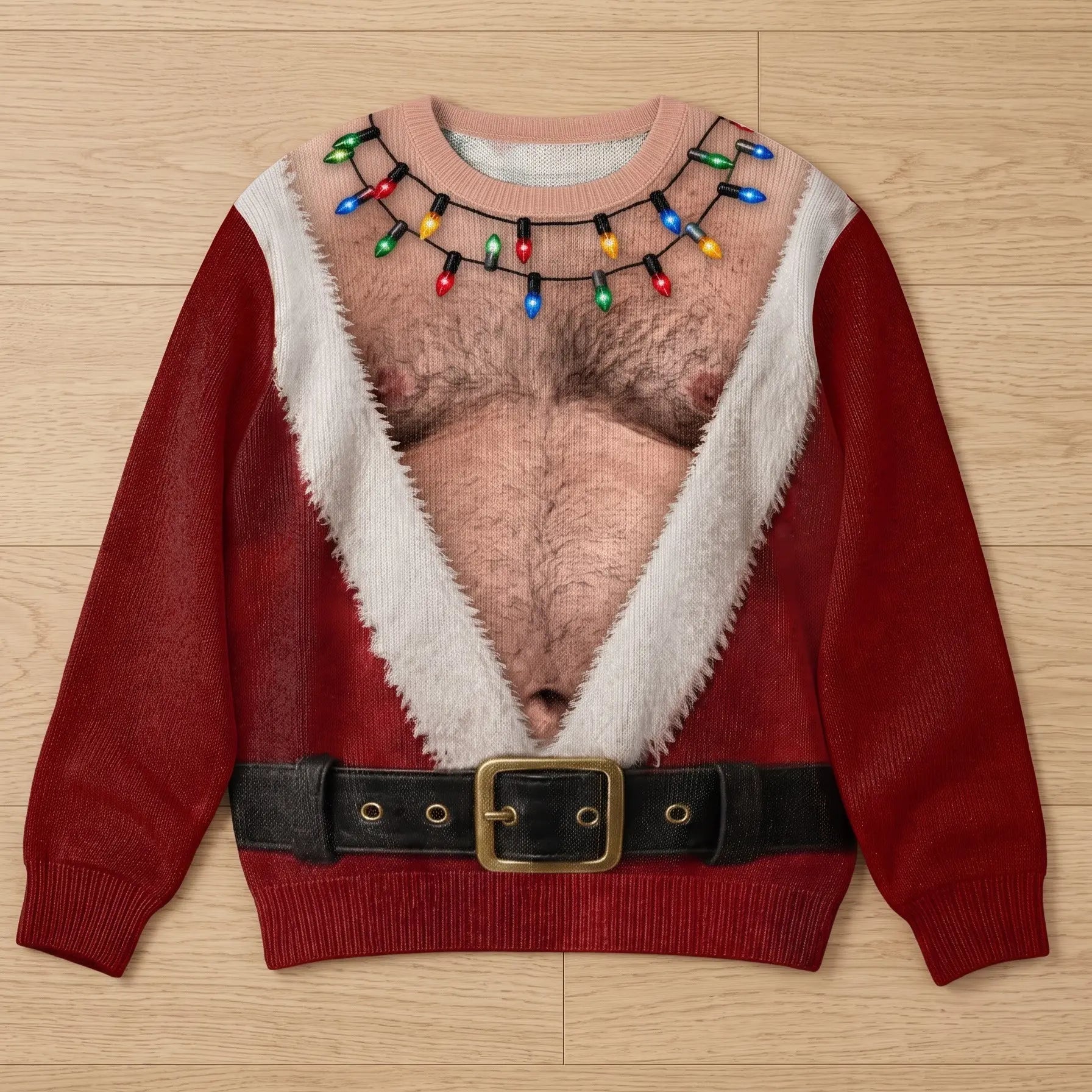 Funny Hairy Chest Santa Lights Ugly Christmas Sweater🎅 - image 13