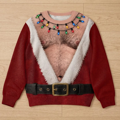 Funny Hairy Chest Santa Lights Ugly Christmas Sweater🎅 - image 13