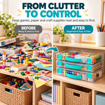 Clear Stackable Board Game Storage Case – Organize Games, Puzzles & Crafts with Ease