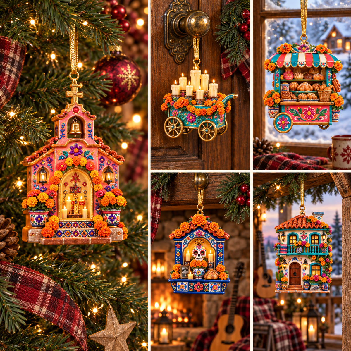2026 Día de Muertos Village Ornaments – Miniature Market & Marigold Keepsake Collection