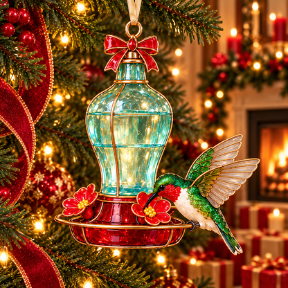 Vintage Bird Feeder Christmas Ornaments – 6-Piece Stained Glass-Style Backyard Birds Collection