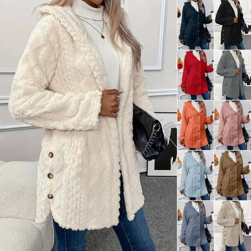 Women's Hooded Double-Sided Fleece Cardigan Long Sleeve Casual Warm Outerwear 🧥