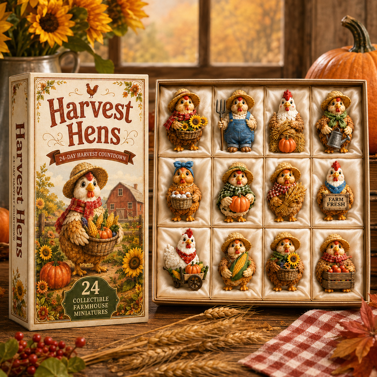 Harvest Hens Advent Calendar 2026 – 24 Days of Farmhouse Chicken Collectibles, Autumn Harvest Surprises & Gifts for Chicken Lovers, Acrylic Charms Blind Box