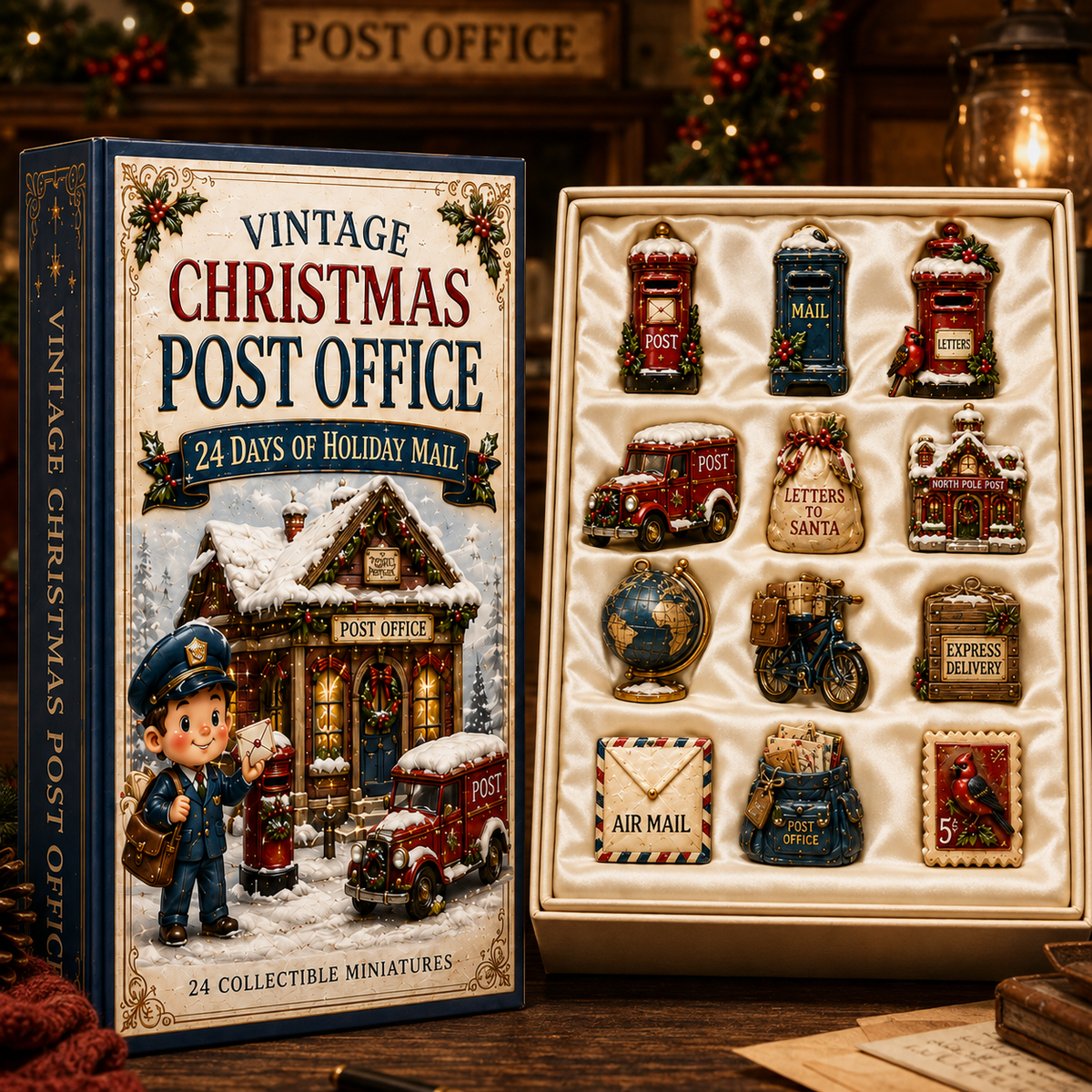 Vintage Christmas Post Office 24-Day Advent Calendar – 24 Collectible Miniatures