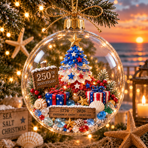 2026 250th Anniversary Ocean Christmas Series – Coastal Holiday Globe Ornament Collection with Santa, Snowman, Reindeer & Christmas Tree Keepsakes