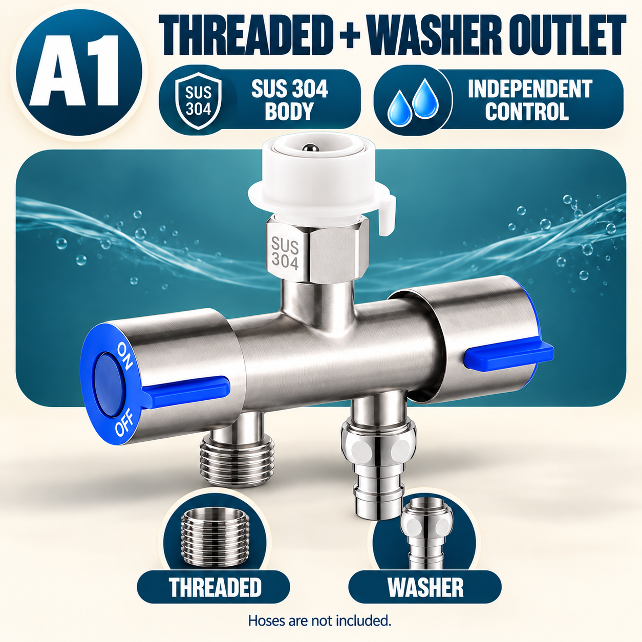 🚿 SUS 304 Dual-Control Faucet Splitter – 2-Way Hose & Washing Machine Adapter - image 9