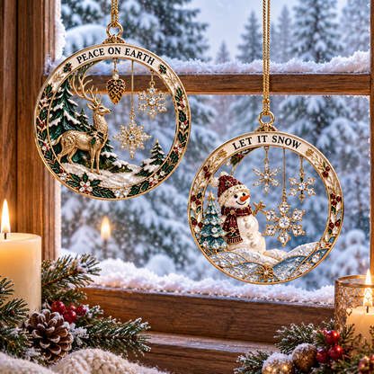 2026 Christmas Blessings Hanging Ornaments – 9 Festive Designs with Holiday Scenes, Stars & Snowflakes