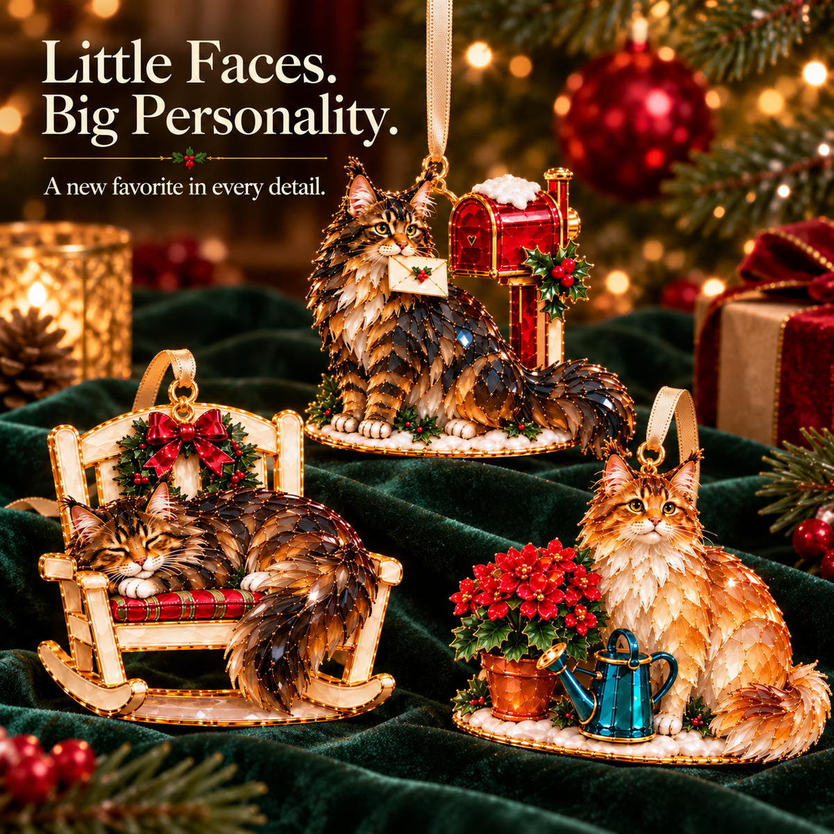A Very Maine Coon Christmas – 6-Piece Cozy Holiday Ornament Collection