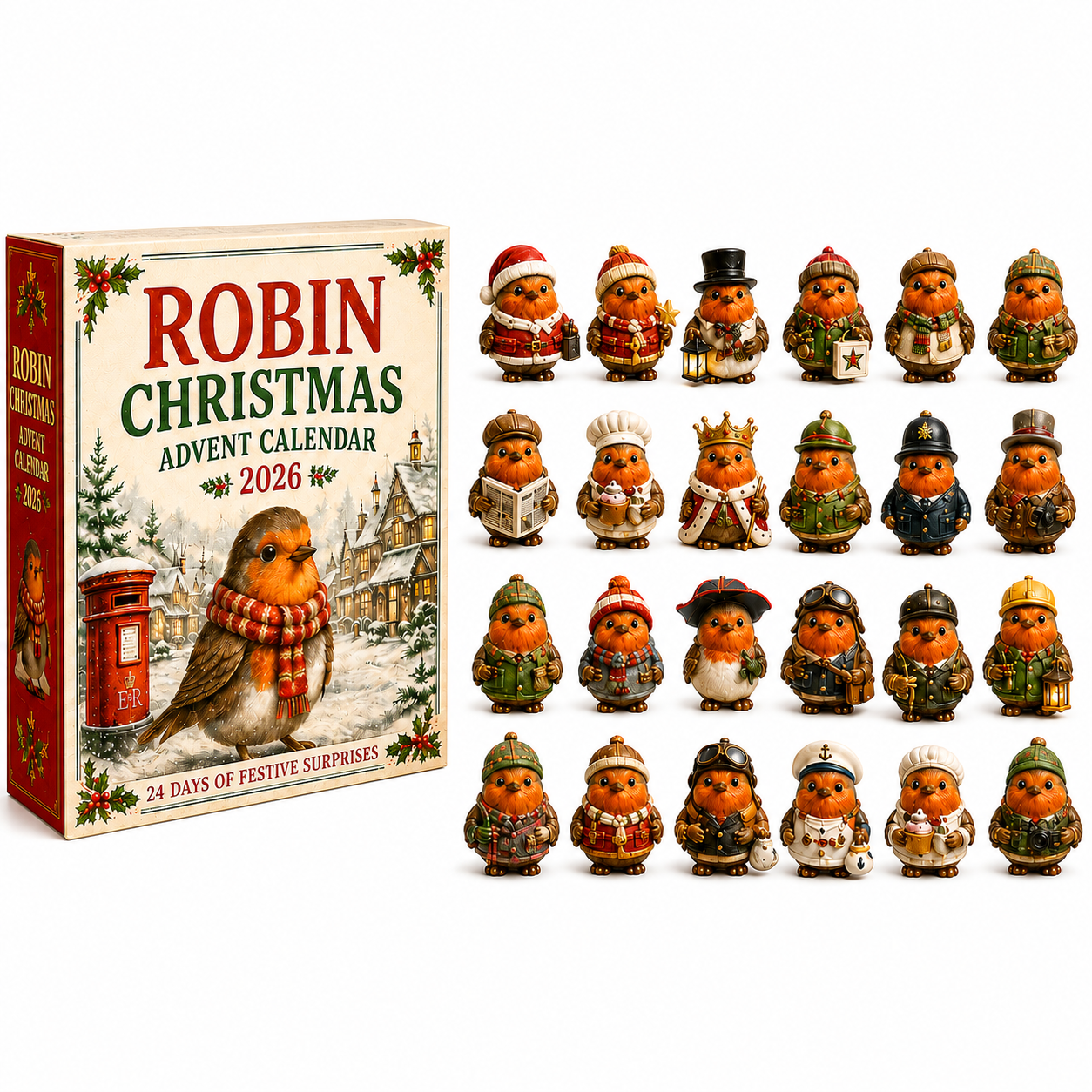 Robin Christmas Advent Calendar 2026 – 24 Days of Unique  Collectible Robin Miniatures, Festive Countdown Gift for Bird Lovers & Garden Lovers