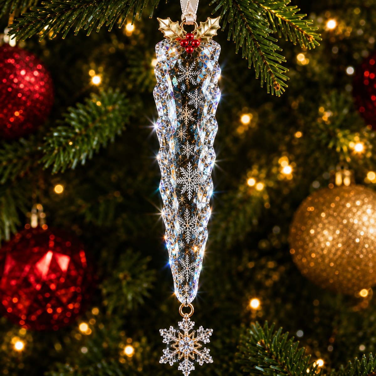 Premium Crystal Icicle Christmas Ornaments – 4-Piece Elegant Holiday Tree Decoration Set