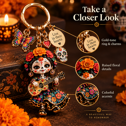 2026 Día de Muertos Keepsake Keychains – 4 Colorful Designs with Remembrance Cards