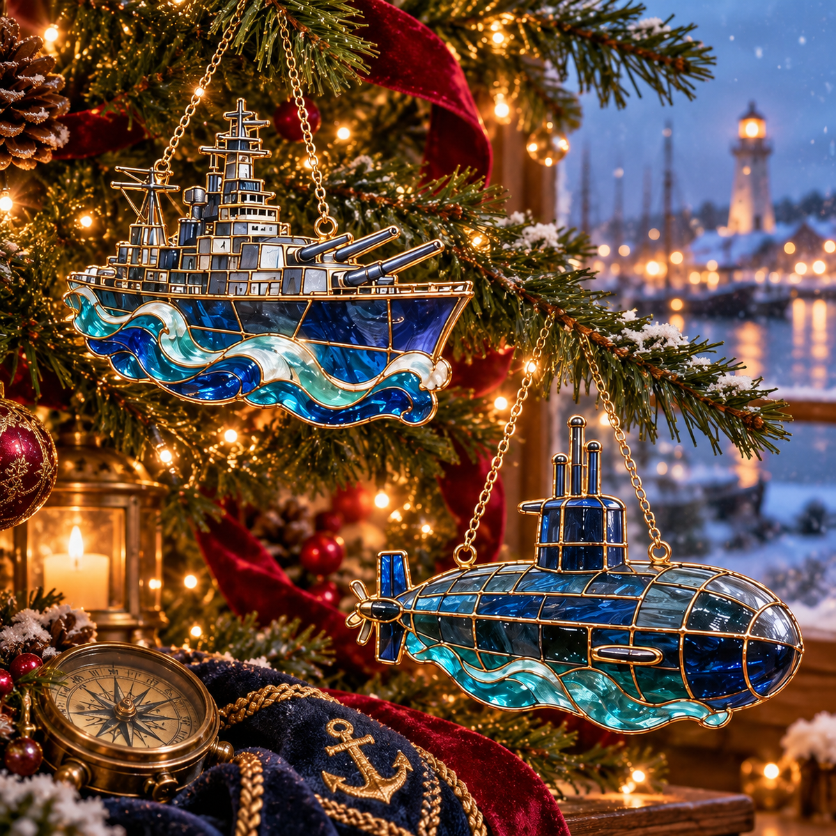 ✨ 2026 Military Stained Glass Christmas Ornaments – Set of 6