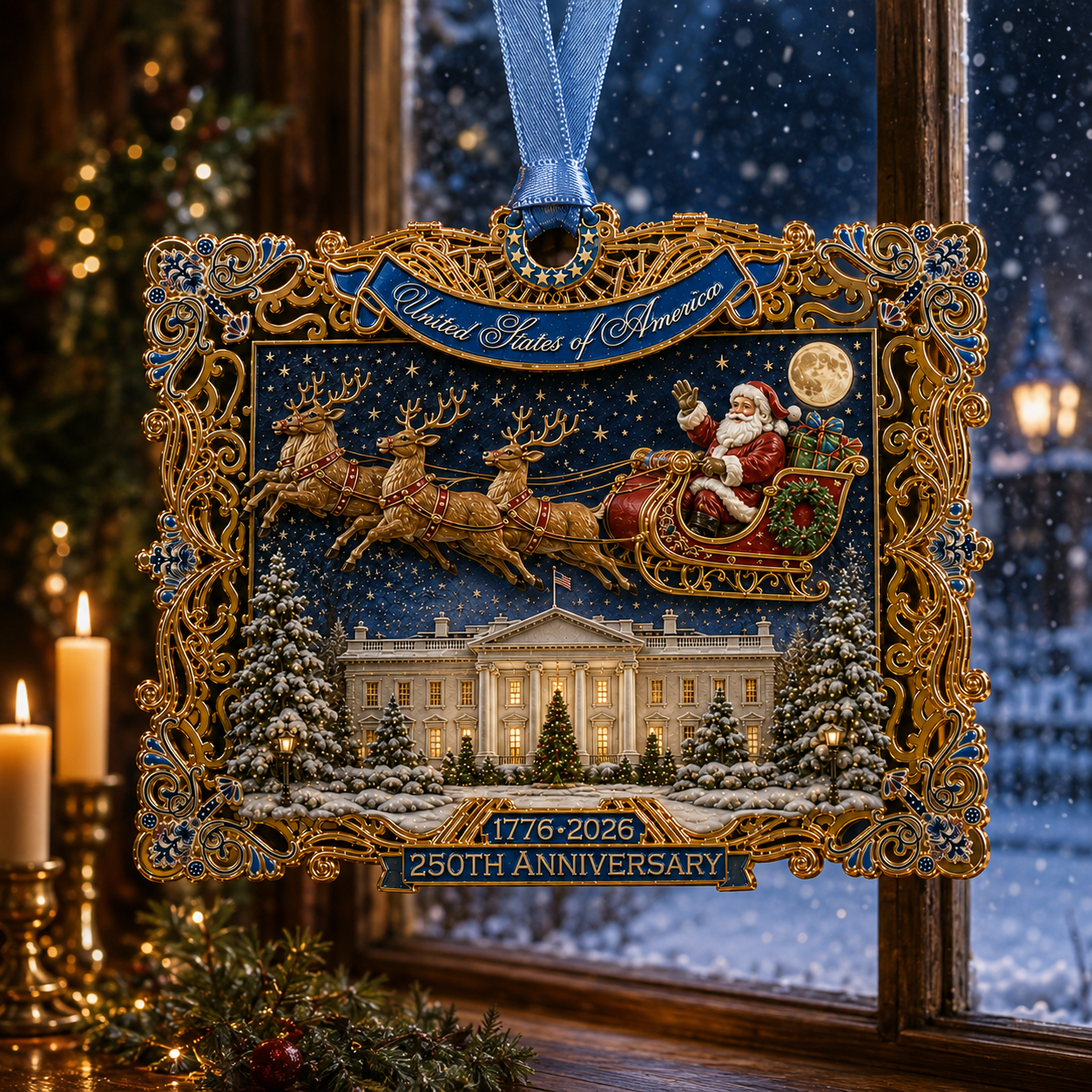 250th Anniversary Christmas Ornament 2026 – USA Heritage Santa Sleigh Collectible | Limited-Edition Patriotic Holiday Tree Decor