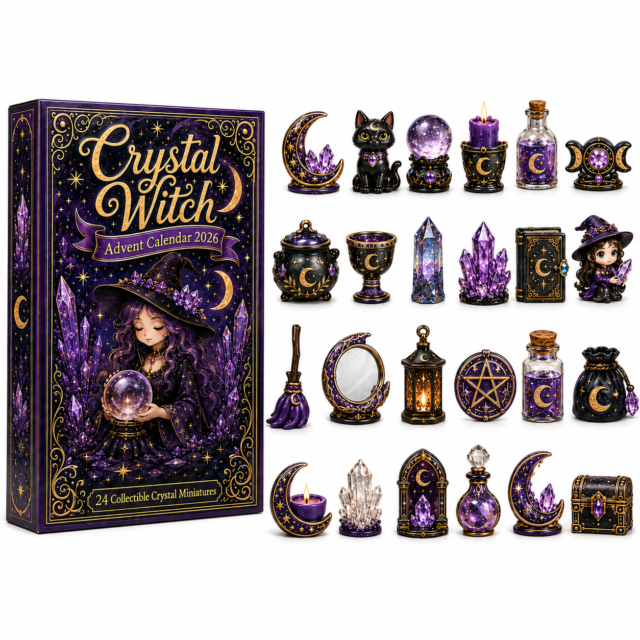 Crystal Witch Advent Calendar 2026 – 24 Days of Magical Crystal Miniatures, Mystical Witchy Collectibles & Enchanting Gifts for Fantasy Lovers, Acrylic Charms Blind Box