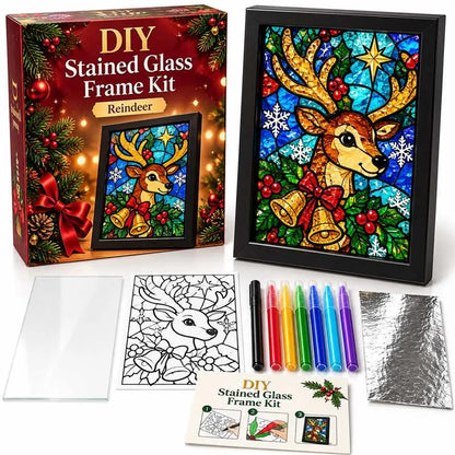 🎄Beginner-Friendly Christmas Stained Glass-Style Frame Kit | 8 Festive Designs with Pens, Foil & Frame ✨