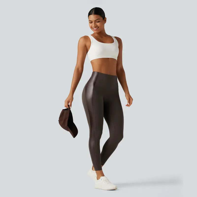 High Waisted Stretchy PU Tummy Control Yoga Leggings with Pocket 🖤✨