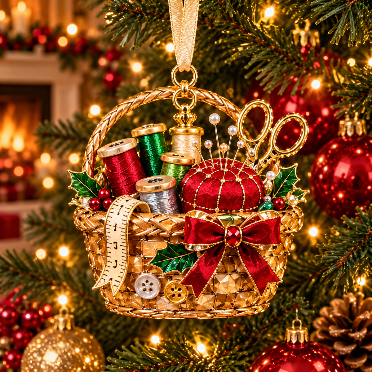 Vintage Sewing Christmas Ornaments – 6-Piece Elegant Holiday Keepsake Collection | Perfect Christmas Gifts for Sewing Lovers & Quilters 🎄🧵