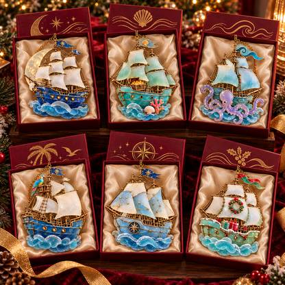 ⛵ 2026 Coastal Christmas Sailing Ship Ornaments – Set of 6 Nautical Holiday Keepsakes