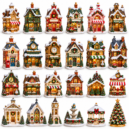 2026 Holiday Main Street 24-Day Christmas Countdown Calendar – 24 Unique Christmas Village Shop Miniatures, Charming Snowy Town Collector’s Gift