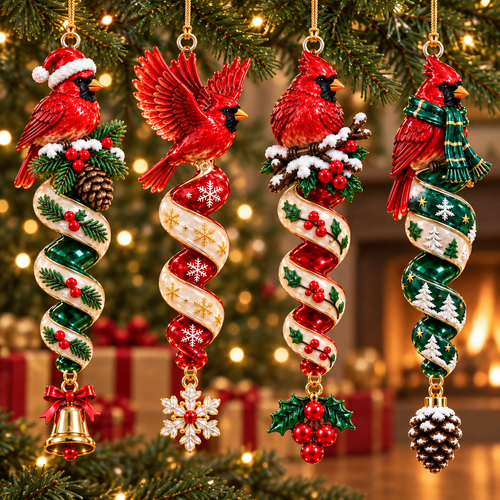 Cardinal Christmas Ribbon Ornament Collection