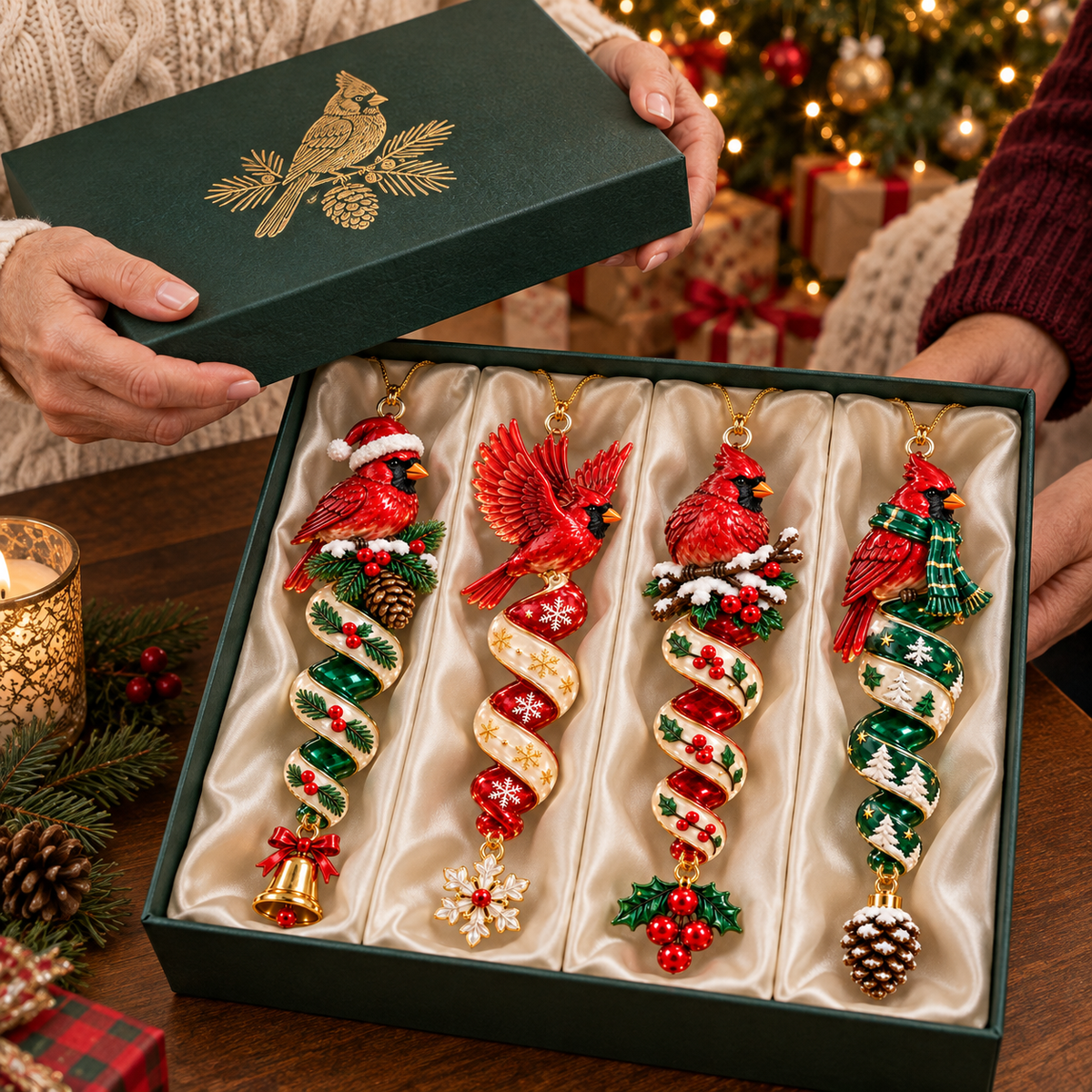 Cardinal Christmas Ribbon Ornament Collection