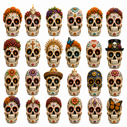 Dia de los Muertos 24-Day Advent Calendar – 24 Collectible Sugar Skull Figurines, Premium Day of the Dead Countdown Gift Set for Collectors & Holiday Lovers
