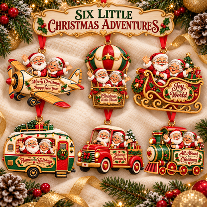 Santa & Mrs. Claus Christmas Adventures – Festive Tree Ornaments in 6 Charming Designs