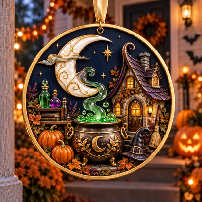 2026 Moonlit Halloween Village Hanging Ornaments – 9 Enchanting Designs with Witches, Ghosts & Pumpkin Magic