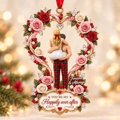 2026 “Happily Ever After” Couples Christmas Ornament –  Rose Heart Keepsake Gift