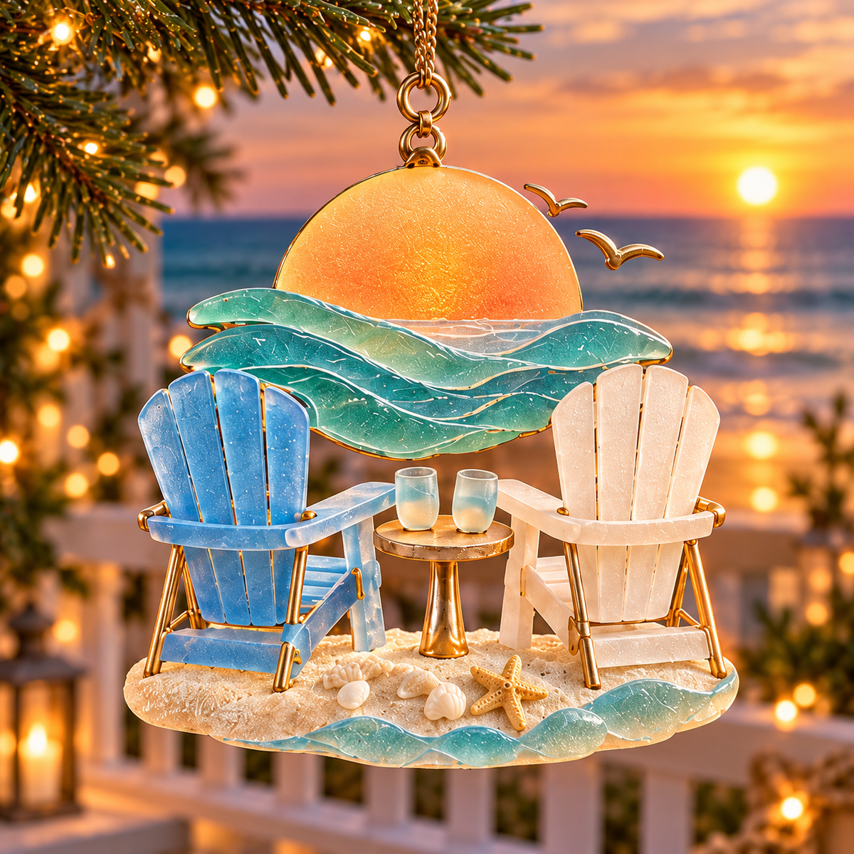 🏖️ 2026 Coastal Christmas Beach Chair Ornaments – Set of 6 Seaside Holiday Keepsakes