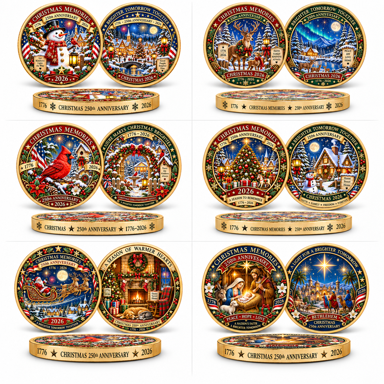 2026 "Christmas Memories" - 250th Anniversary Commemorative Coin, a double-sided holiday collectible.