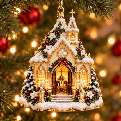 Christmas Church Ornament –  Faith-Inspired Snowy Chapel Keepsake Collection, Meaningful Christian Christmas Gift for Family & Loved Ones
