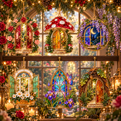 ✨ 2026 Enchanted Stained Glass Fairy Doors & Windows Christmas Ornaments – Set of 6