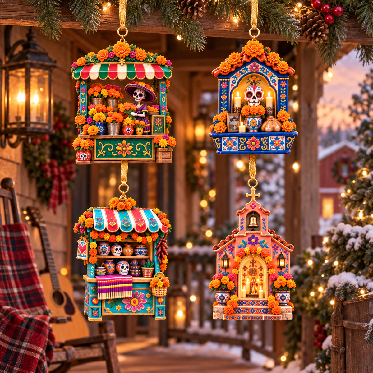 2026 Día de Muertos Village Ornaments – Miniature Market & Marigold Keepsake Collection