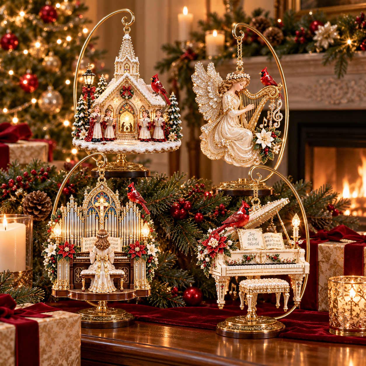 Heavenly Christmas Music Ornament -Church, Angel Harp, Cathedral Organ & Grand Piano Holiday Collection