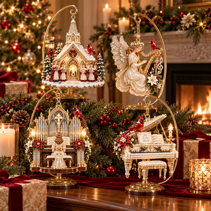 Heavenly Christmas Music Ornament -Church, Angel Harp, Cathedral Organ & Grand Piano Holiday Collection