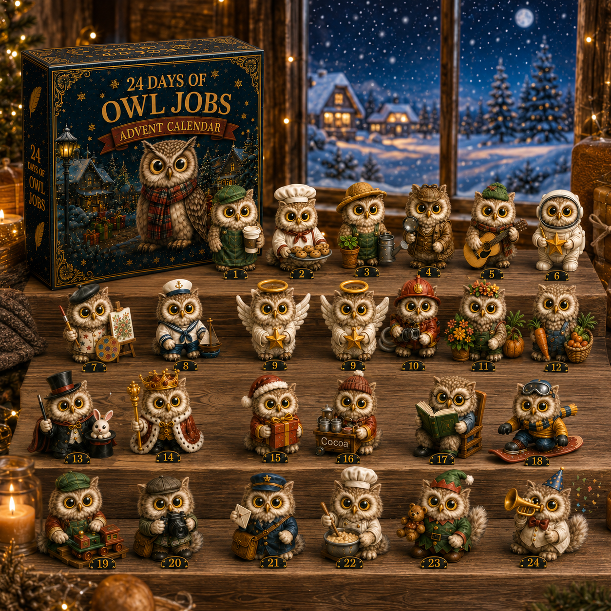 Owl Jobs Advent Calendar 2026 – 24 Days of Unique  Collectible Owl Miniatures, Christmas Countdown Gift for Owl Lovers & Bird Lovers