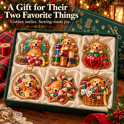Golden Retriever Sewing-Themed Christmas Ornament