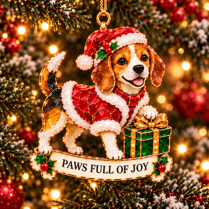2026 Beagle Christmas Ornament Gift Set – 6 Festive Designs with Stained Glass Style & Heartwarming Wishes
