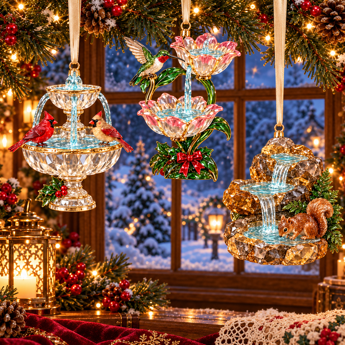Vintage Crystal Fountain Christmas Ornaments – 6-Piece Enchanted Water Fountain Collection | Elegant Holiday Decorations & Unique Christmas Gifts 🎄✨