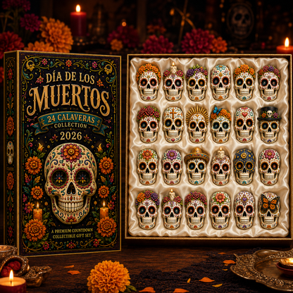 Dia de los Muertos 24-Day Advent Calendar – 24 Collectible Sugar Skull Figurines, Premium Day of the Dead Countdown Gift Set for Collectors & Holiday Lovers