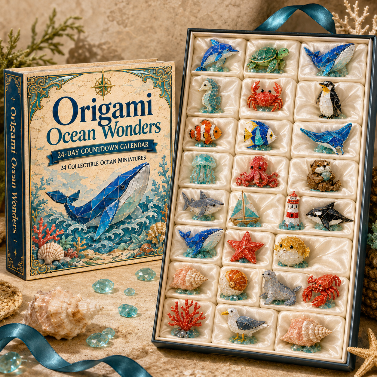 24-Day Origami Ocean Wonders Advent Calendar – 24 Collectible Ocean Figurines, A Magical Christmas Countdown Gift for Ocean Lovers